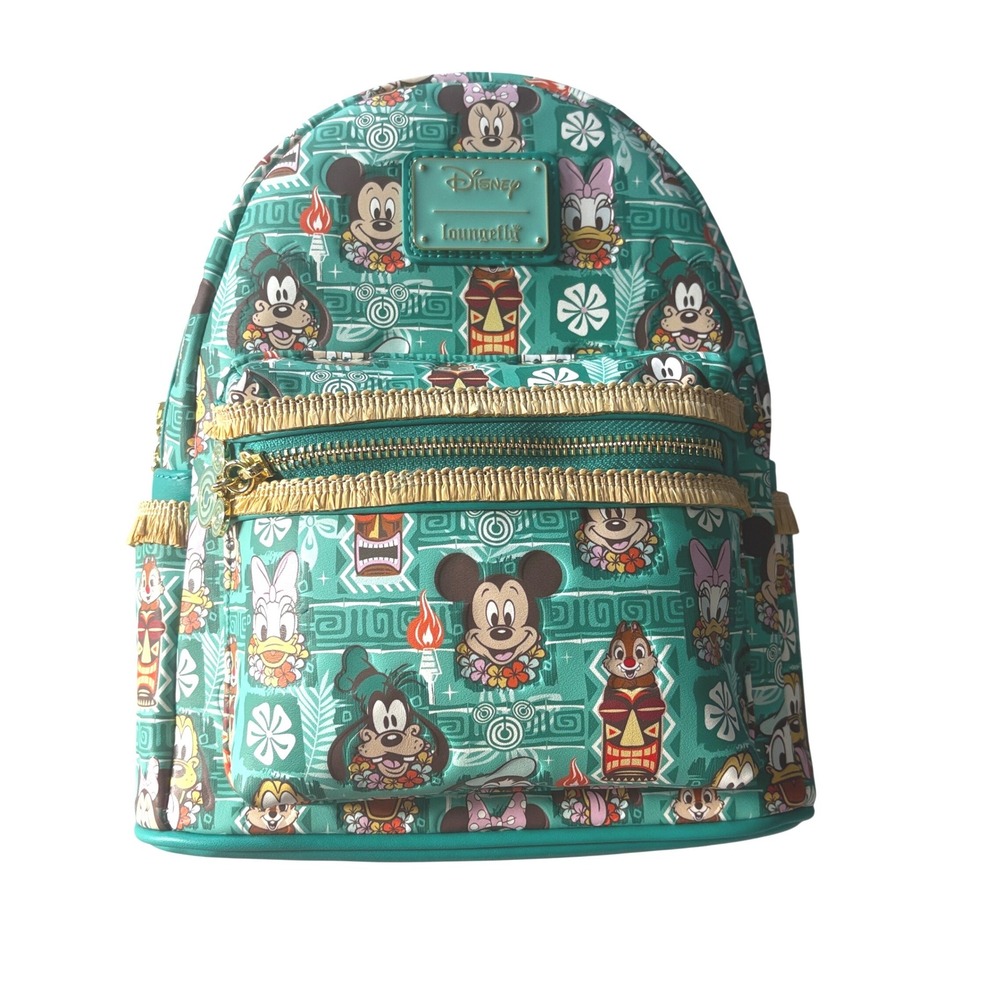 Disney Loungefly Tiki Room Mickey Minnie Donald Friends Mini Backpack Teal NWT